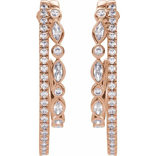 Marquise and Round Cut Diamond Hoop Earrings