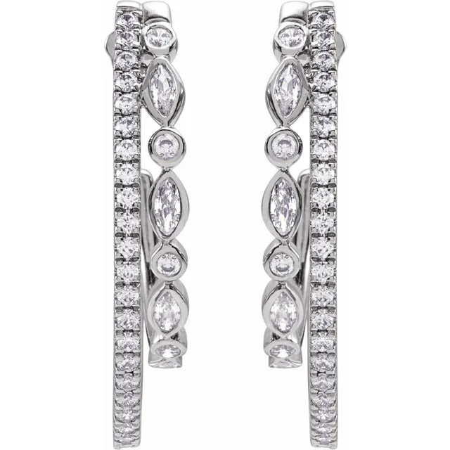 Marquise and Round Cut Diamond Hoop Earrings