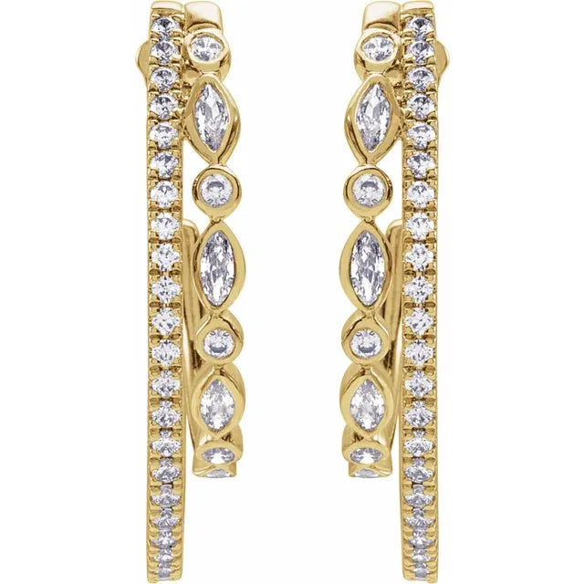 Marquise and Round Cut Diamond Hoop Earrings
